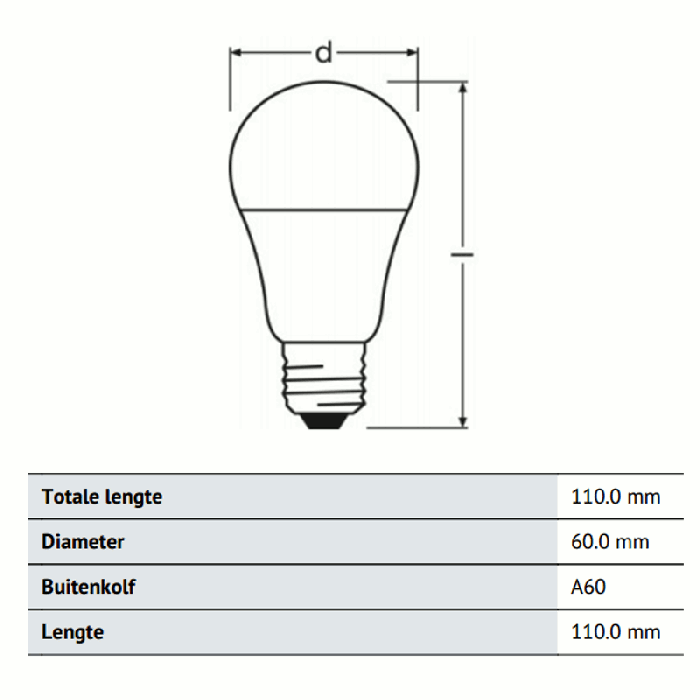 Osram PARATHOM CLASSIC A60 advanced LED Lamp white